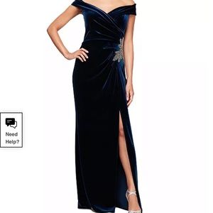 Alex Evening Formal Blue Velvet Dress